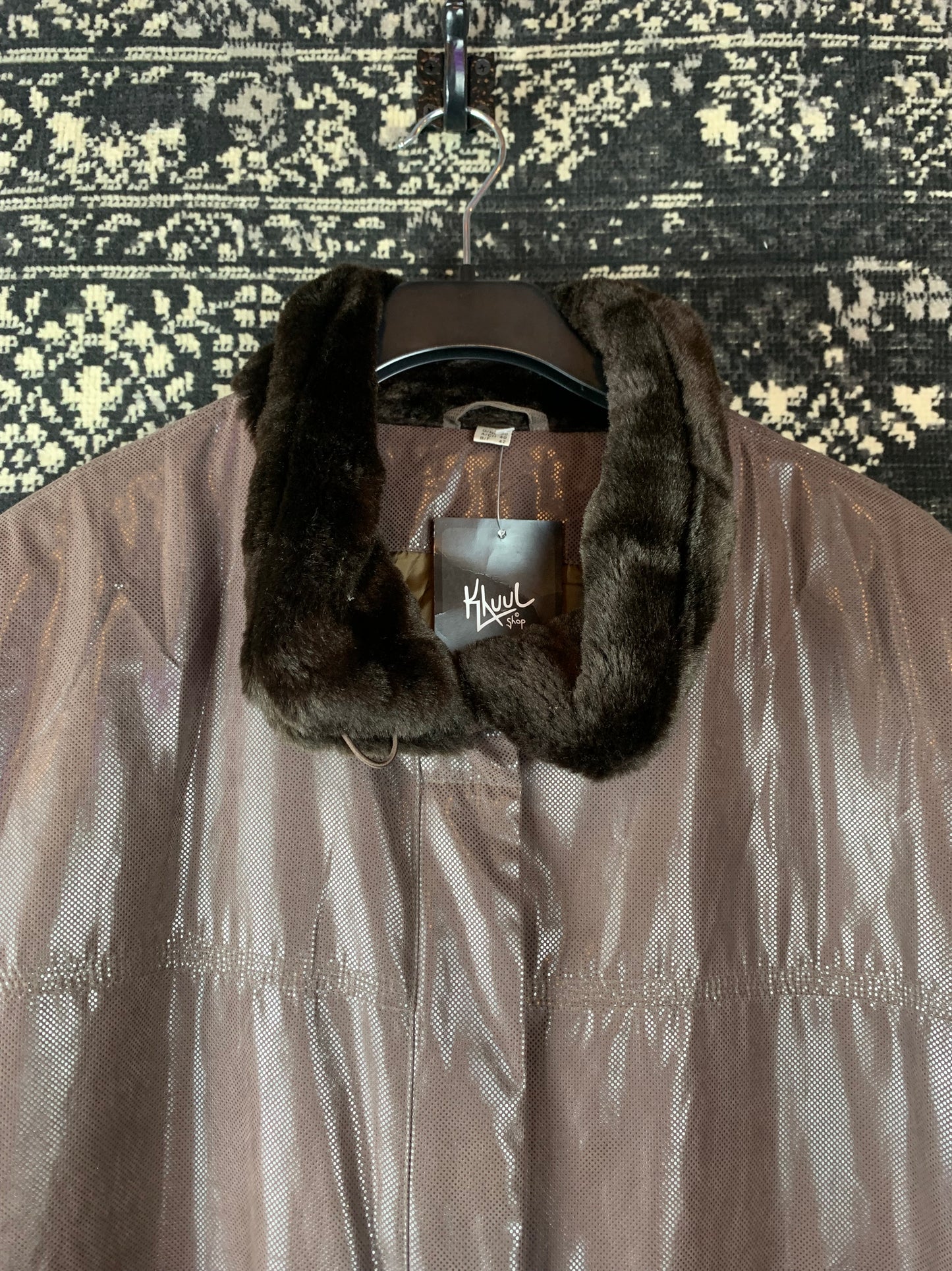 Womens Vintage Dark Brown Faux Fur Trim Long Funky Coat