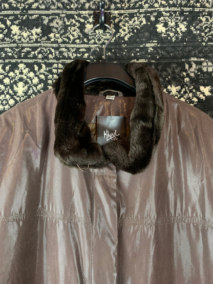 Womens Vintage Dark Brown Faux Fur Trim Long Funky Coat