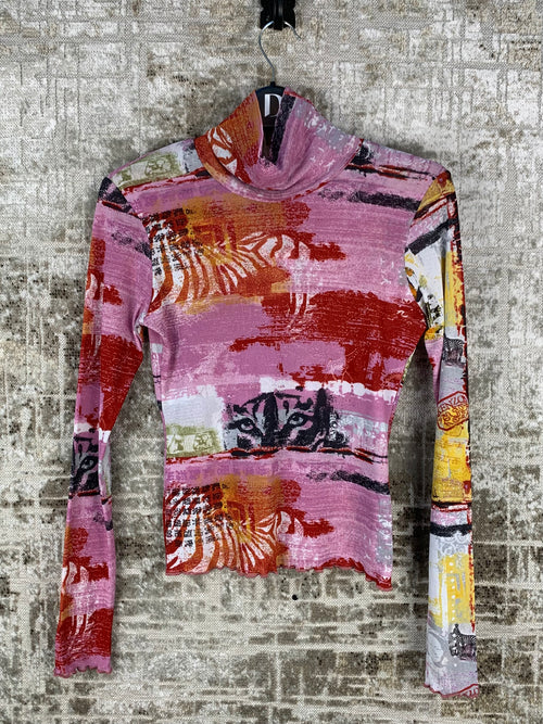 Womens Y2K Kenzo Pink Mesh Long Sleeve Top