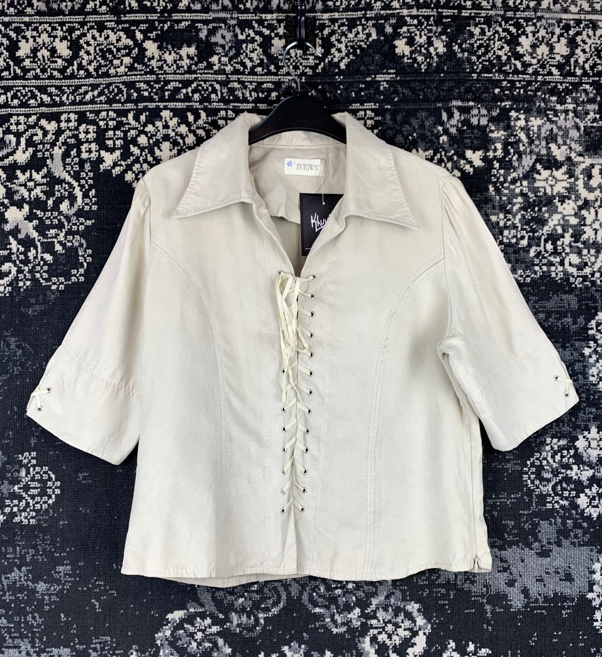 Women's Vintage INTOWN Beige Lace Up Shirt