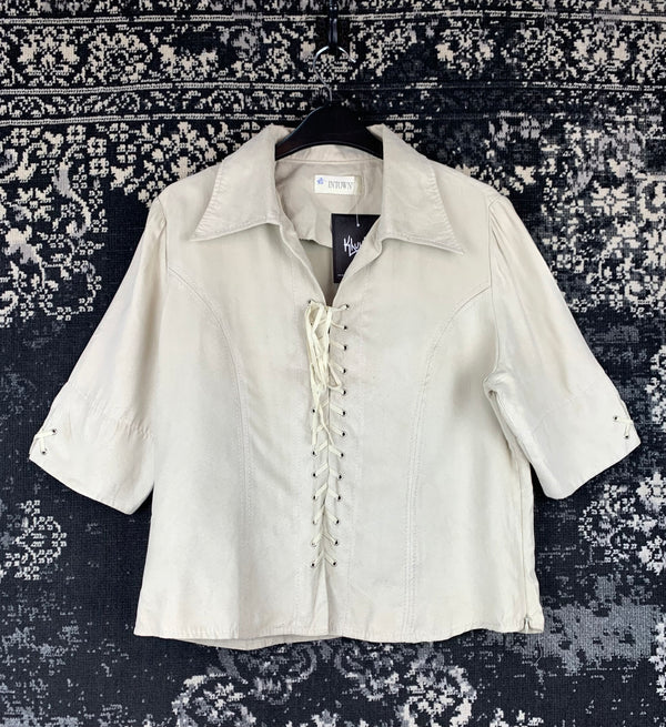 Women's Vintage INTOWN Beige Lace Up Shirt