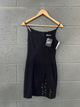 Black short dress with roses womens XS