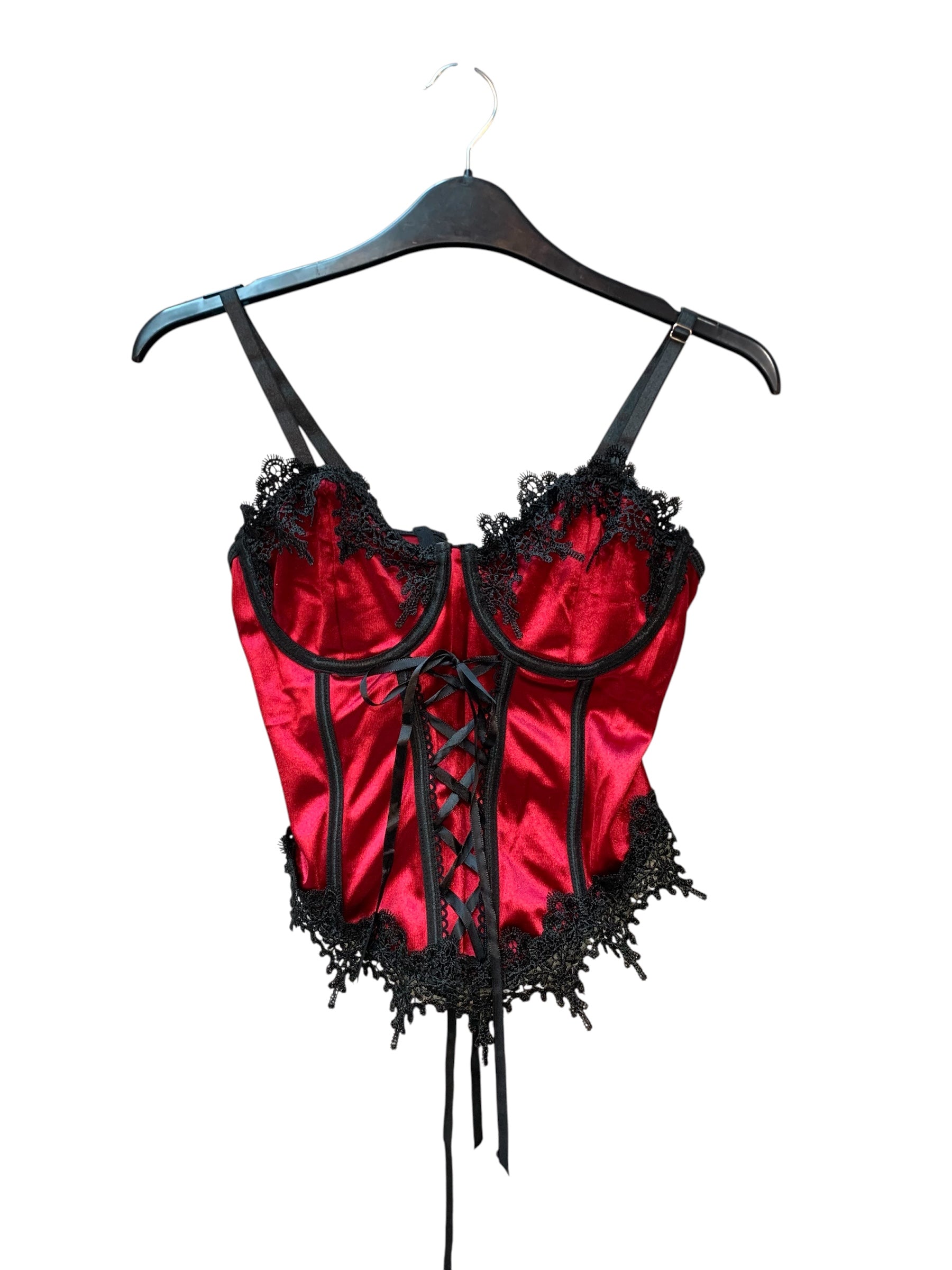 Red Satin Lace-Up Corset Top