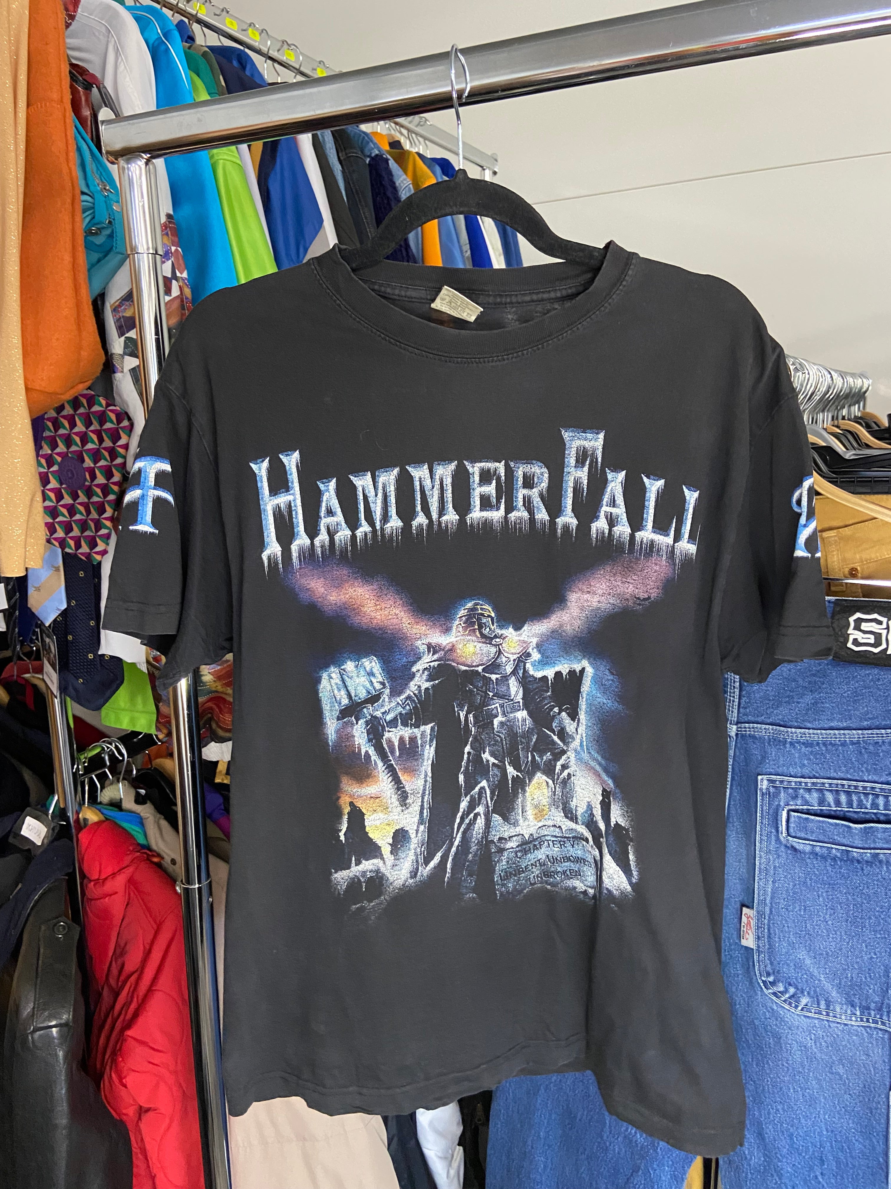 Hammer Fall Short Sleeve Shirt Mens M Black Cotton Band