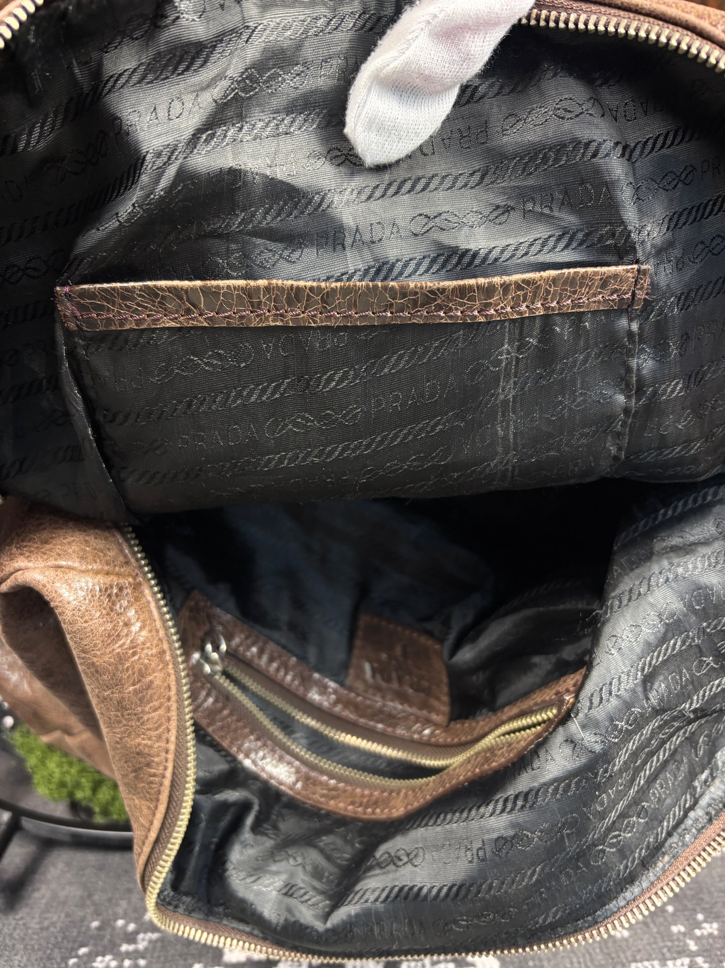 Y2K Vintage Prada Brown Leather Duffle Bag