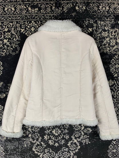 Women's japdt White Lambskin Button Up Coat