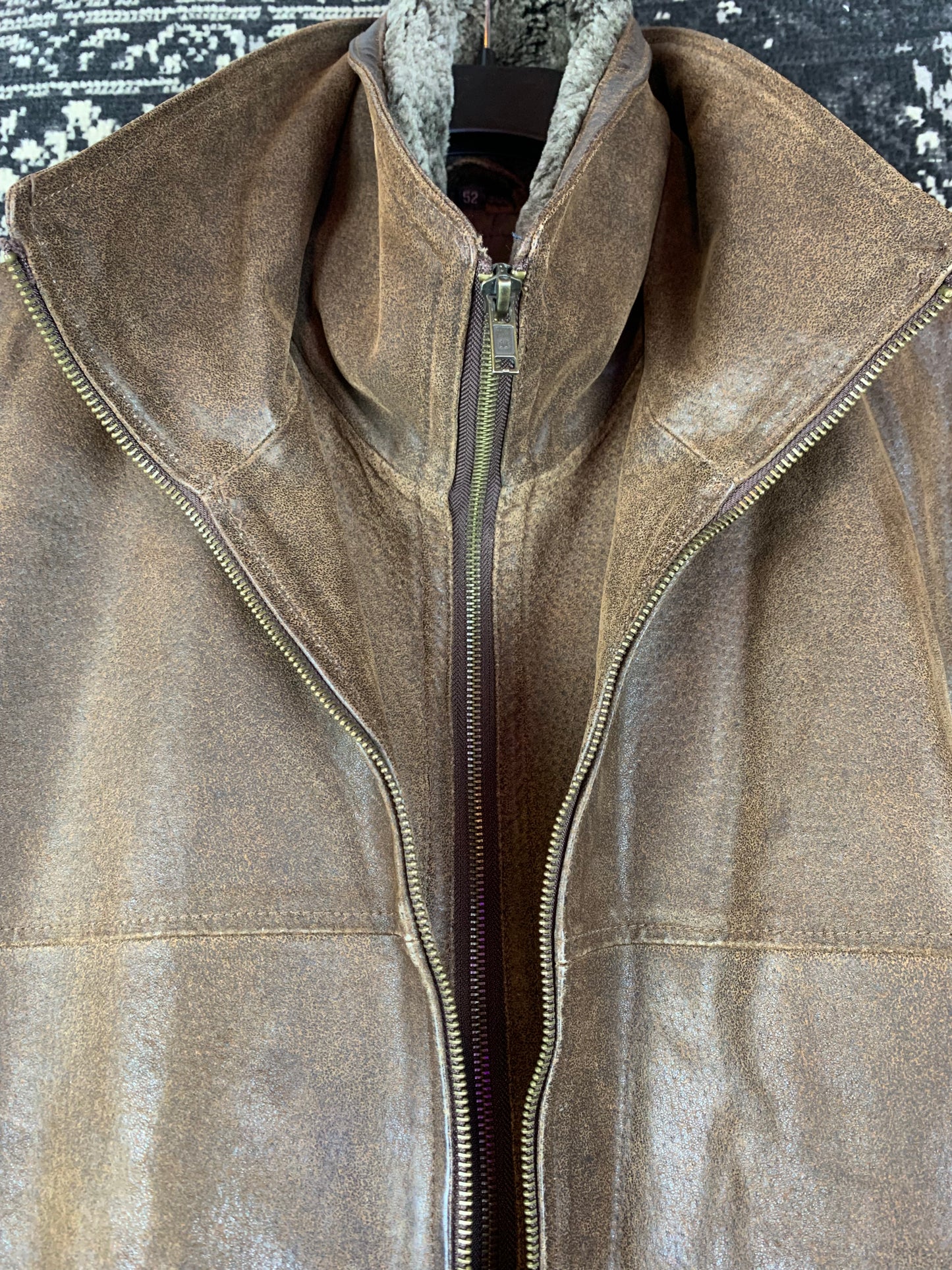 Men's Vintage Dark Brown Double Zipper Leather Jacket