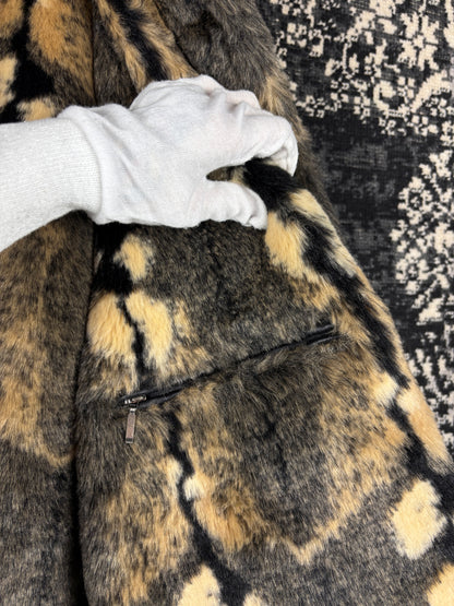 Women's Y2K Vintage Leather Coat with Faux Fur Trim