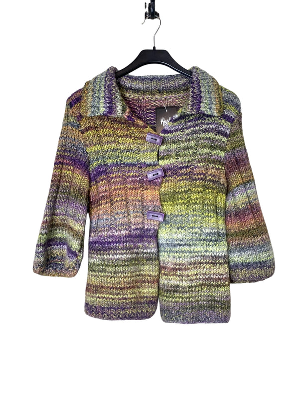 Space-Dye Chunky Knit Collared Cardigan