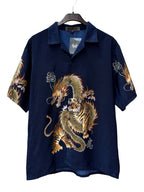 Mens Y2K Relig Dragon and Lion Button Up Shirt