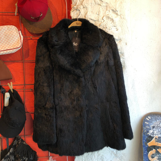 Black Rabbit Fur Coat