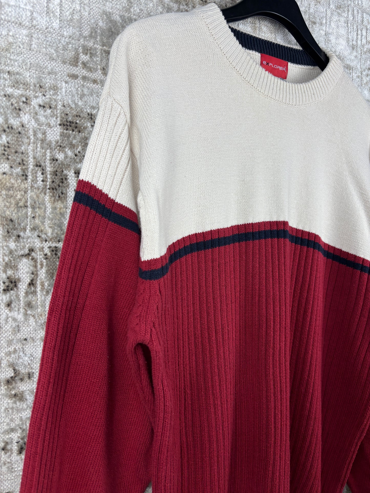 Mens Vintage Cream Red Knit Sweater