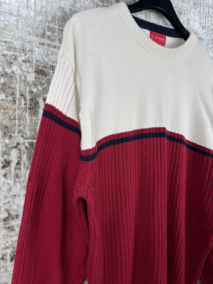 Mens Vintage Cream Red Knit Sweater