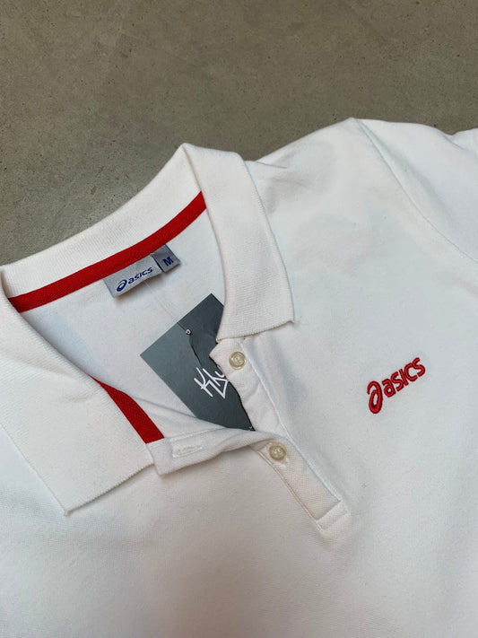 Vintage ASICS Polo Shirt White Red Trim