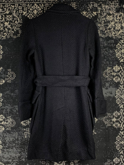 Women's Vintage Black Wool Coat with Textured Fabric