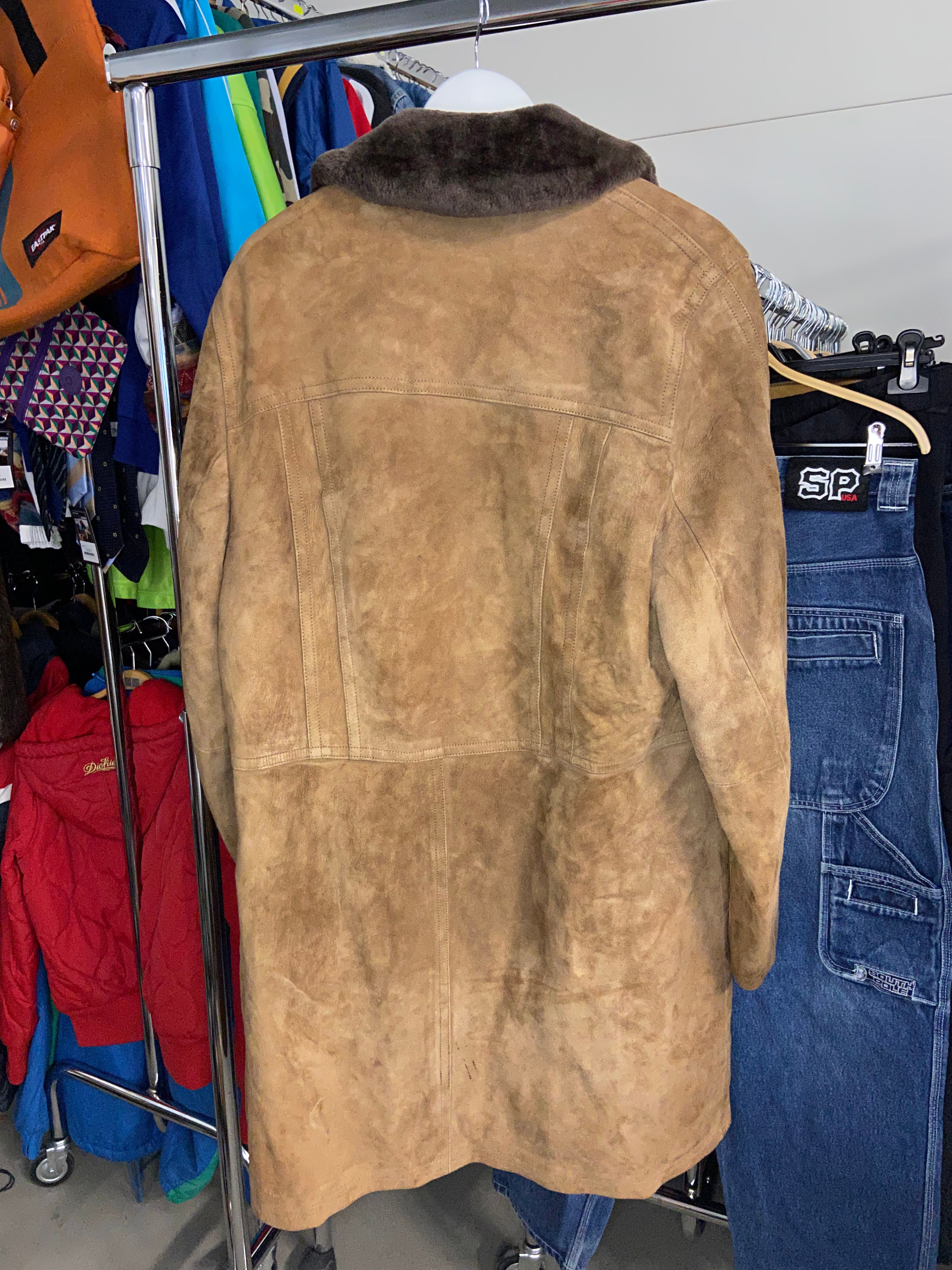 Vintage Real Sheepskin Shrealing Overcoat XL Mens Brown Winter