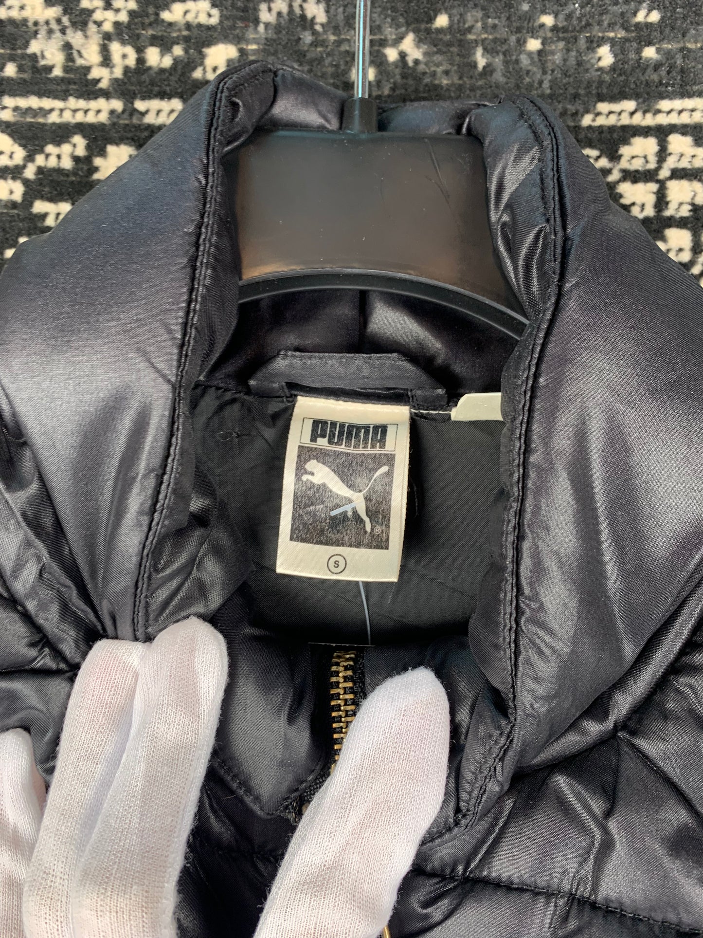 Puma Black Quilted Jacket with Gold Zip Detail