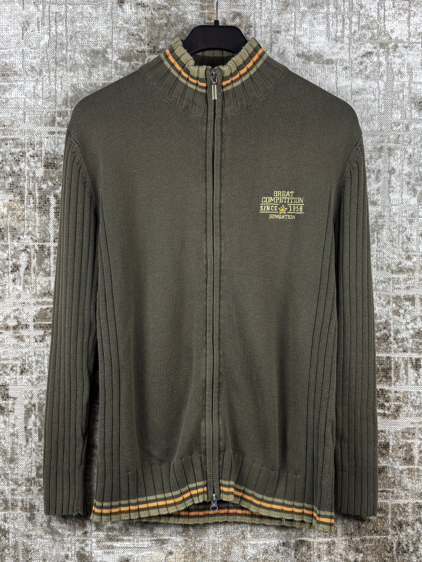 Mens Y2K Green Zip Up Sweater