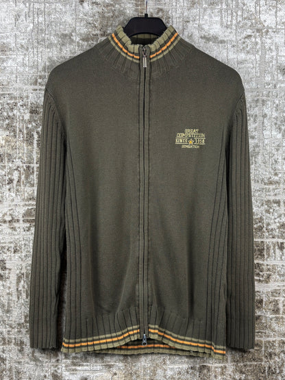 Mens Y2K Green Zip Up Sweater