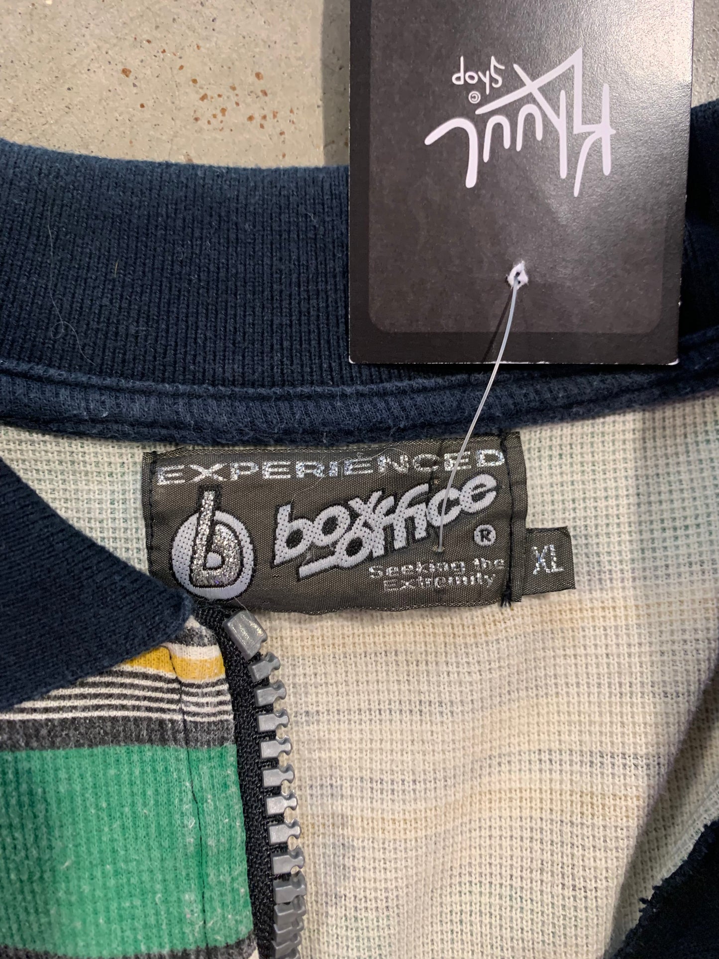 "box office" Green, White, Black and Yellow Striped Long Sleeve Shirt