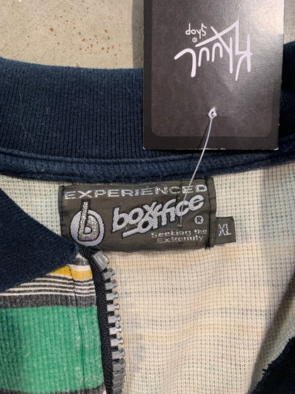 "box office" Green, White, Black and Yellow Striped Long Sleeve Shirt