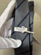 Brunello Cucinelli Satin Stripe Grey Print Tie