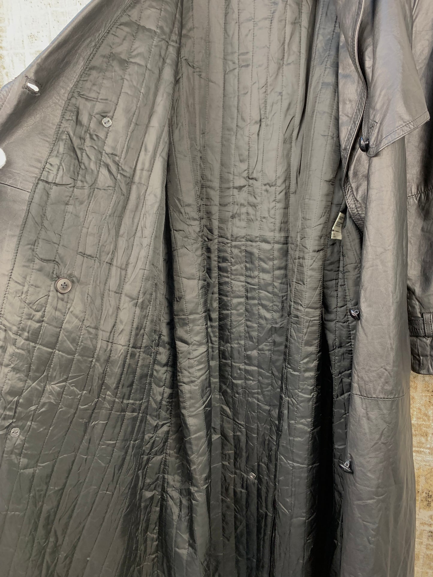 Vintage Black Leather Trench Coat