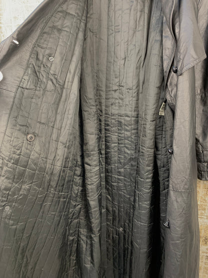 Vintage Black Leather Trench Coat