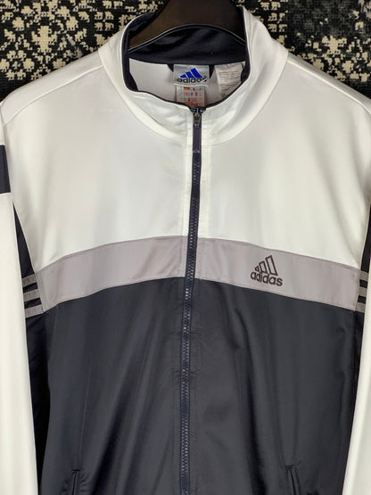 Vintage Adidas Y2K Track Jacket – Black & White Colorblock Windbreaker
