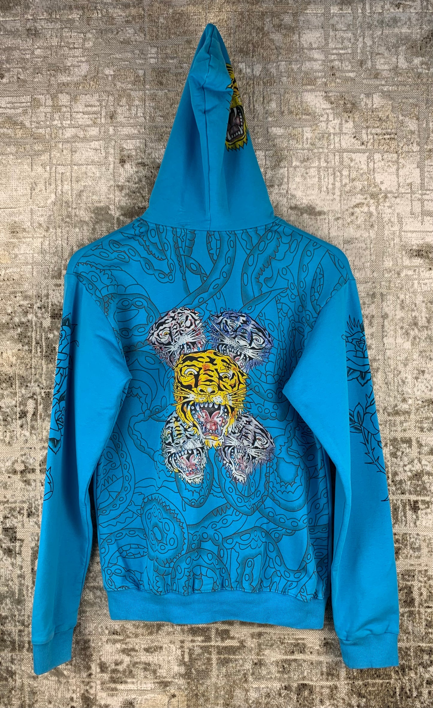 Womens Y2K Tiger Print Blue Zip Up Hoodie