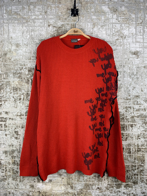 Mens Y2K Style Red Ribbed Sweater