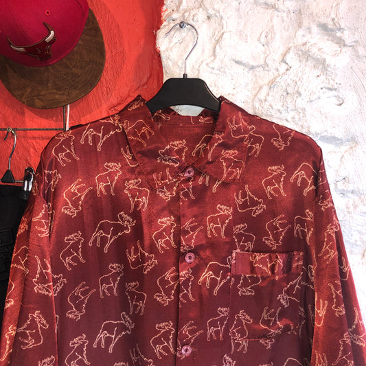 Vintage Elk Print Button Up