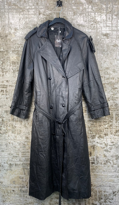 Vintage Black Leather Trench Coat
