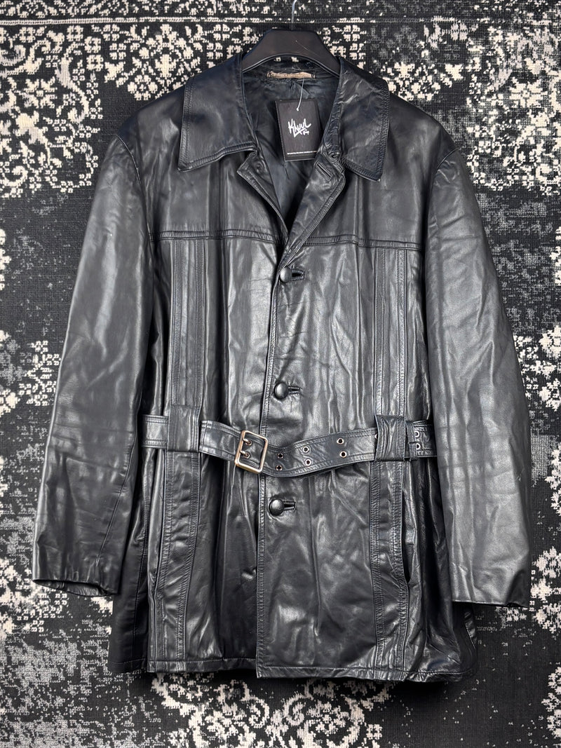 Men's Vintage Black Belted Leather Jacket