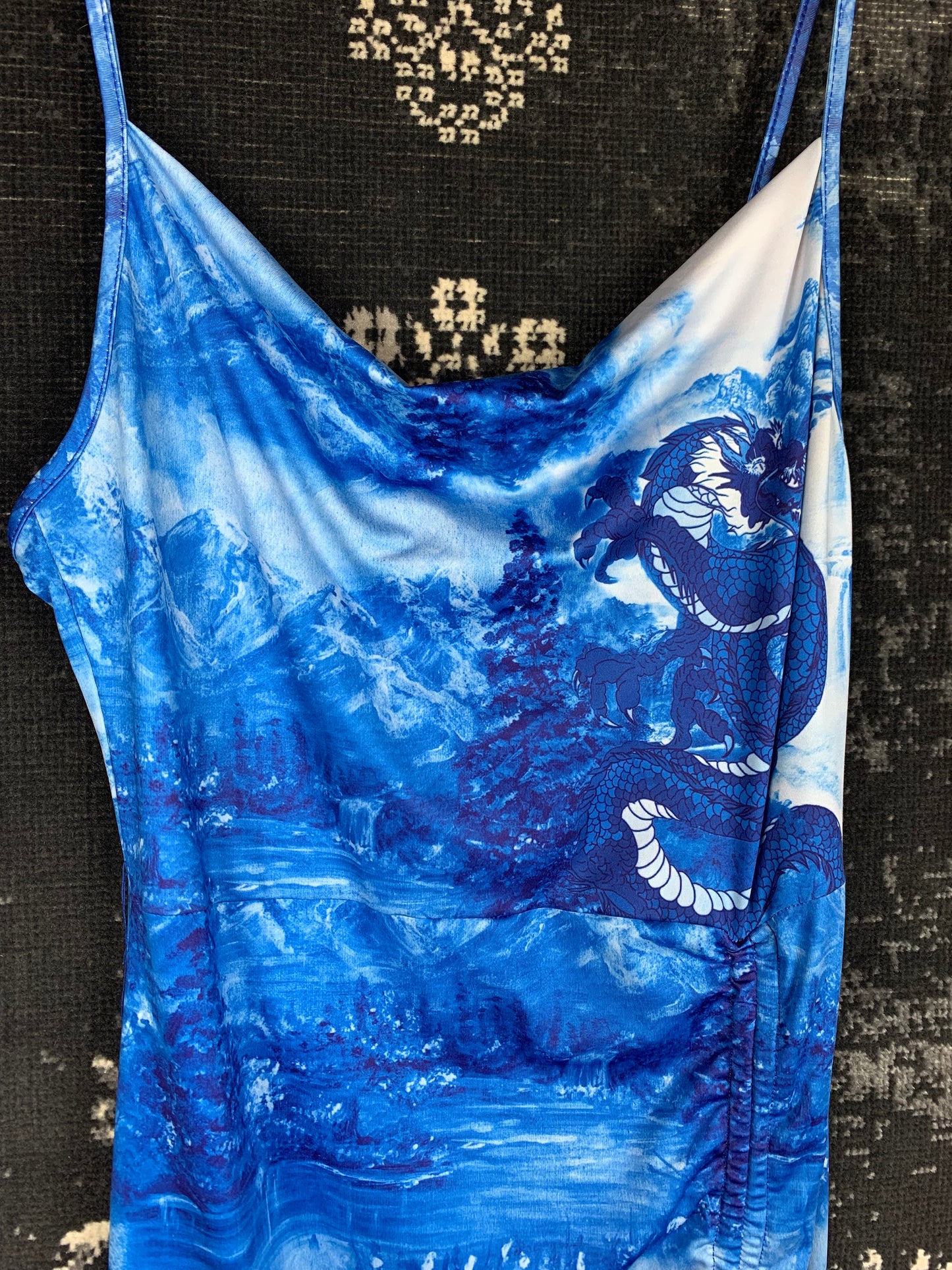 Y2K Women's Blue Dragon Printed Graphic Dress