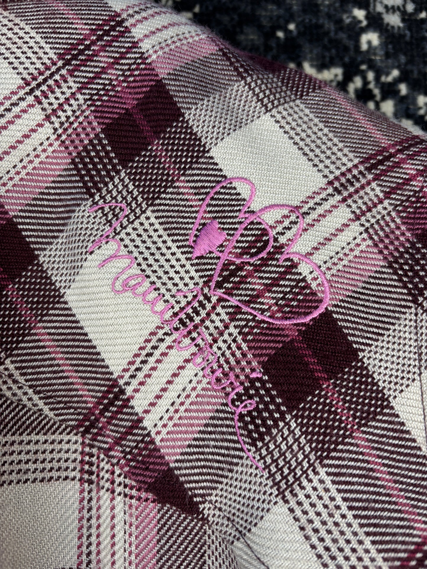 Womens Y2K Burgundy and Pink Plaid Patterned Bomber Jacket