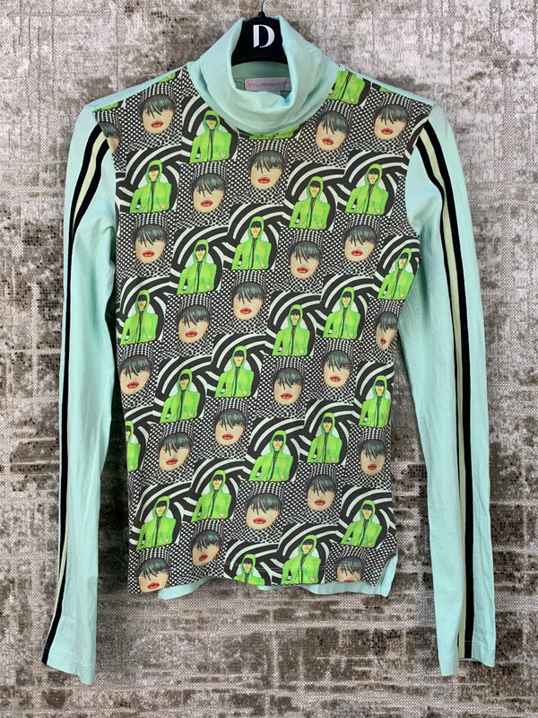 CUSTO Barcelona Y2K Teal Turtleneck Graphic Shirt