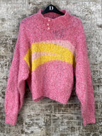 Womens Vintage Pink And Yellow Mockneck Sweater