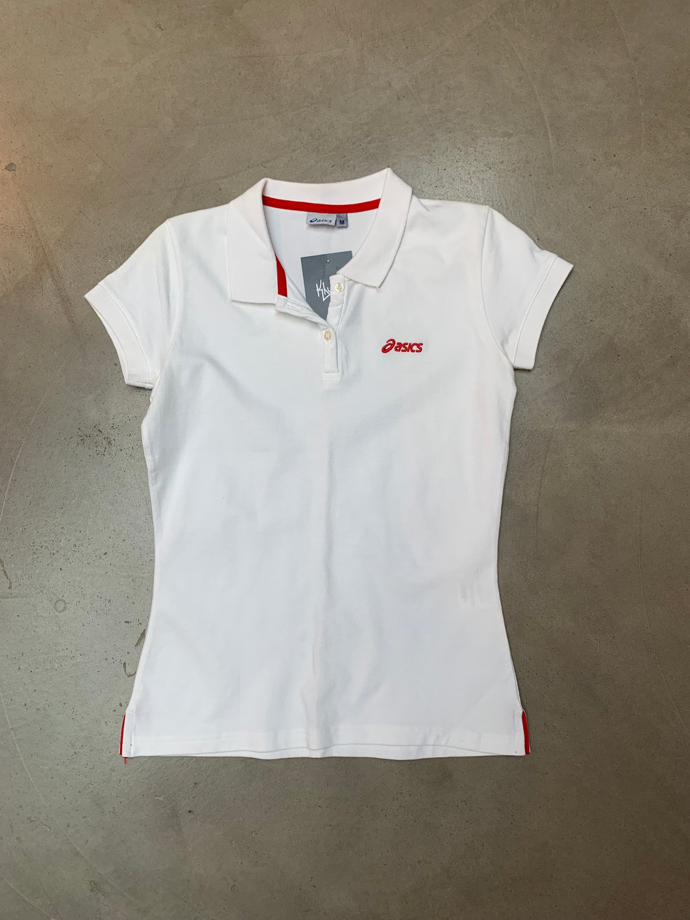 Vintage ASICS Polo Shirt White Red Trim