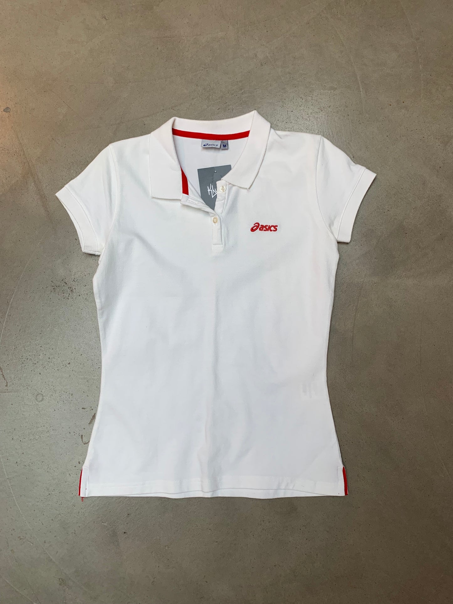 Vintage ASICS Polo Shirt White Red Trim