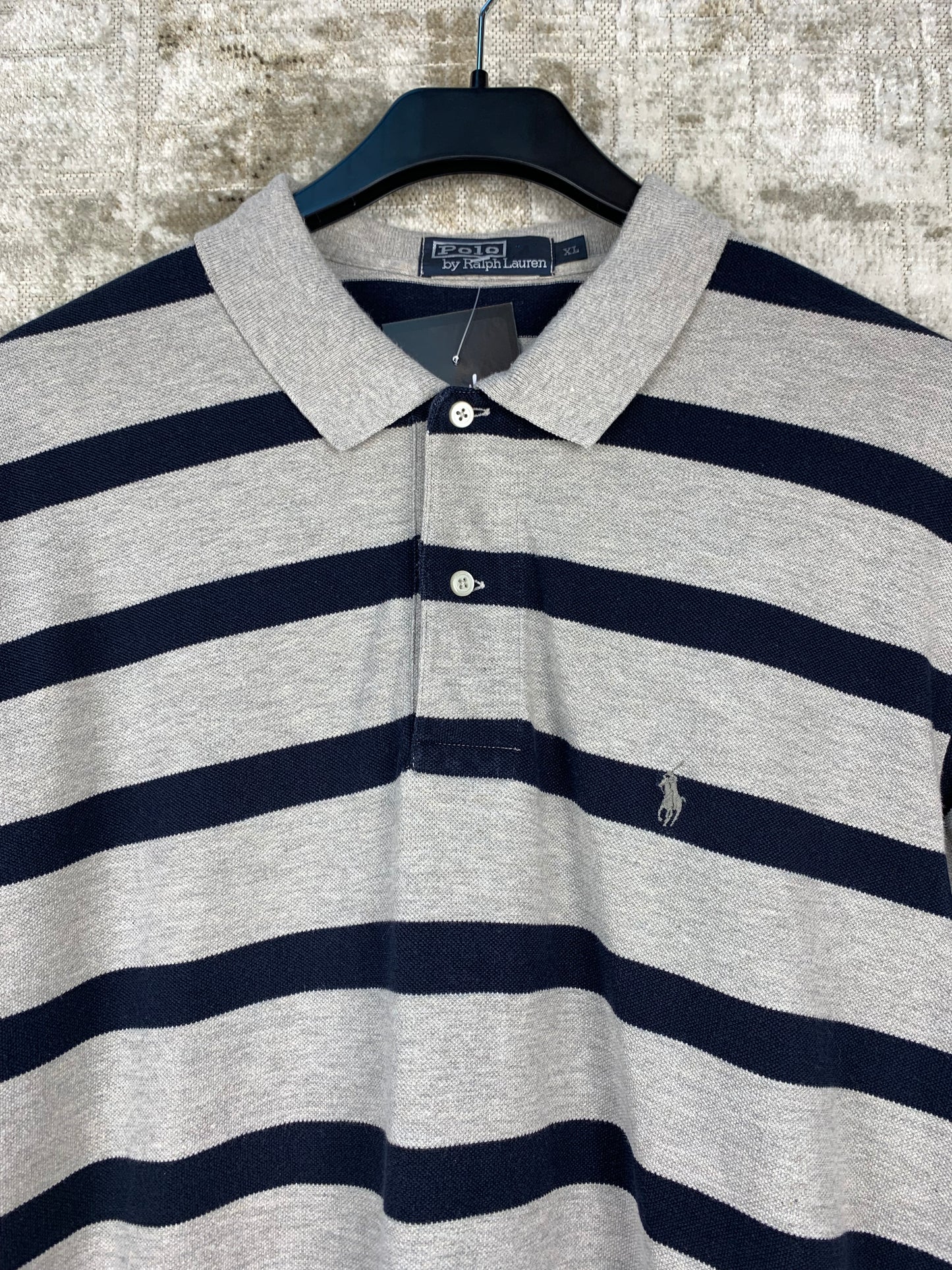Mens Vintage Grey and Navy Striped Polo Ralph Lauren Shirt