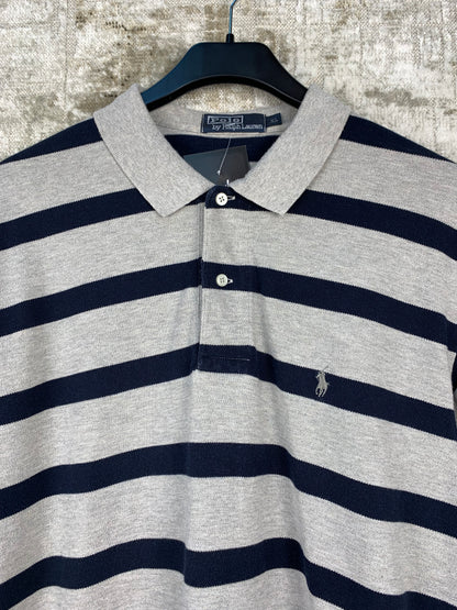 Mens Vintage Grey and Navy Striped Polo Ralph Lauren Shirt