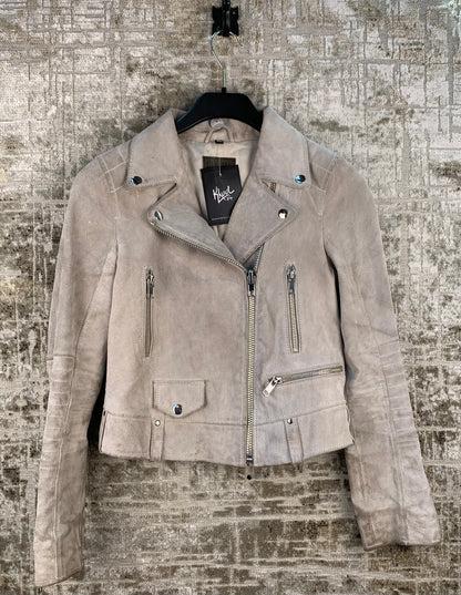 Womens Ash Beige Cropped Leather Jacket