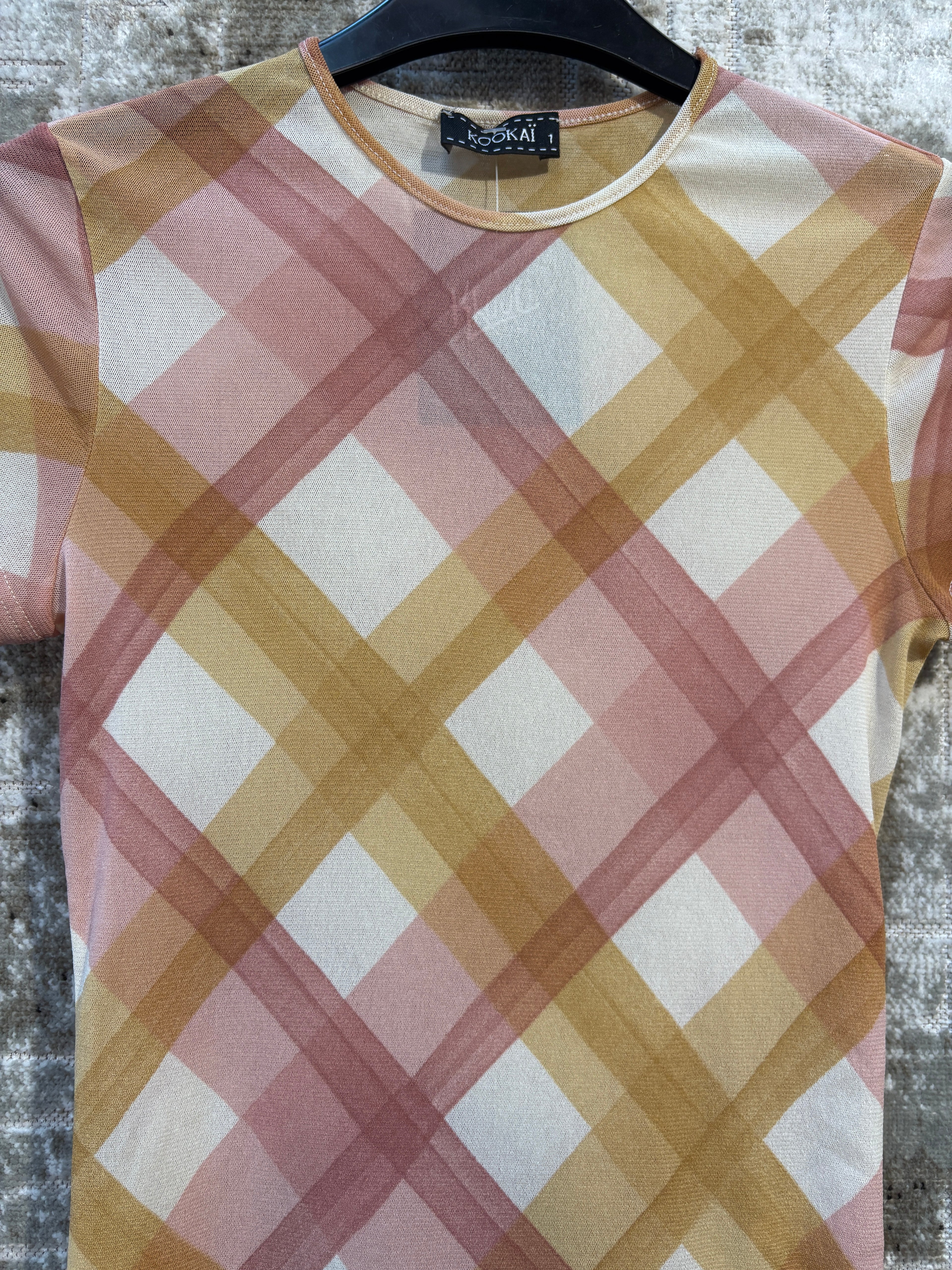 Kookai Y2K Plaid Mesh Tee