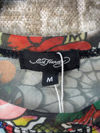 Ed Hardy Tattoo Print Mesh Long Sleeve Top