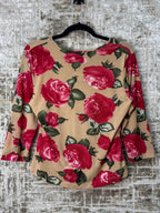 Yorn Y2K Beaded Rose Print Mesh Top