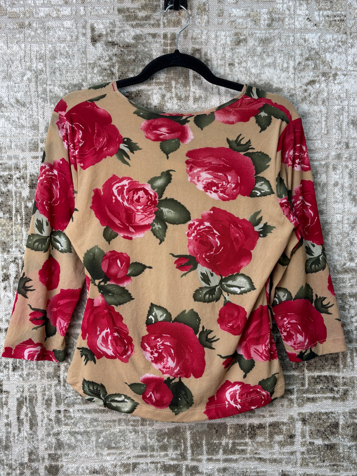 Yorn Y2K Beaded Rose Print Mesh Top