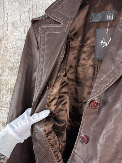 Women's Vintage Dark Brown Genuine Leather Belted Coat