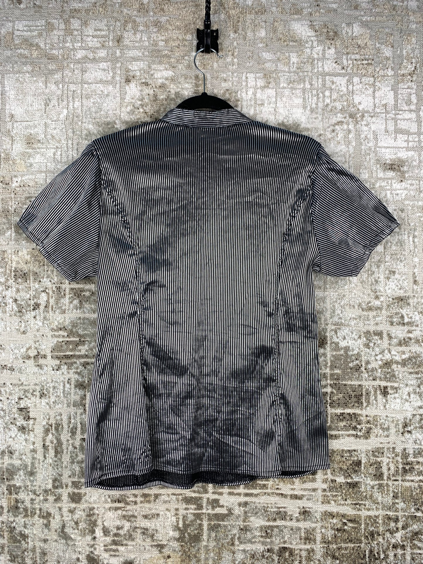 Womens Vintage Arcade Striped Silver Button Up Top