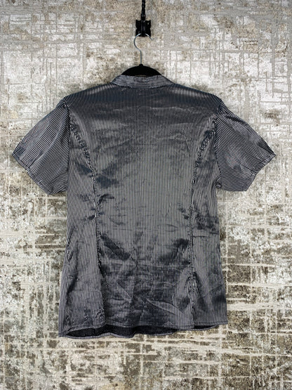 Womens Vintage Arcade Striped Silver Button Up Top